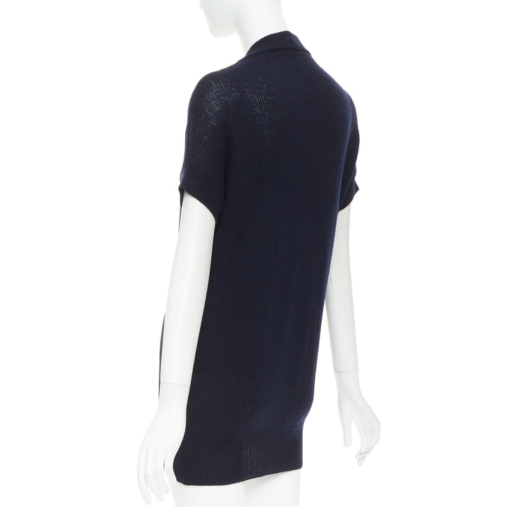 PRADA 100% virgin wool navy blue short sleeve snap button V-neck cardigan IT40 S