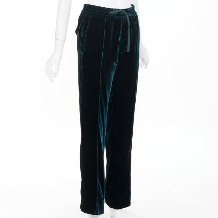 TOM FORD emerald green viscose pleated front drawstring velvet joggers FR36 S