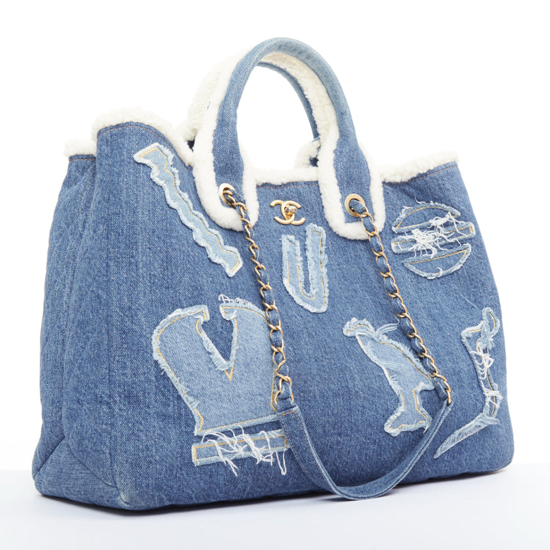 CHANEL 2019 Runway Paris-Egypt Deauville Hieroglyph Shopping Tote denim blue