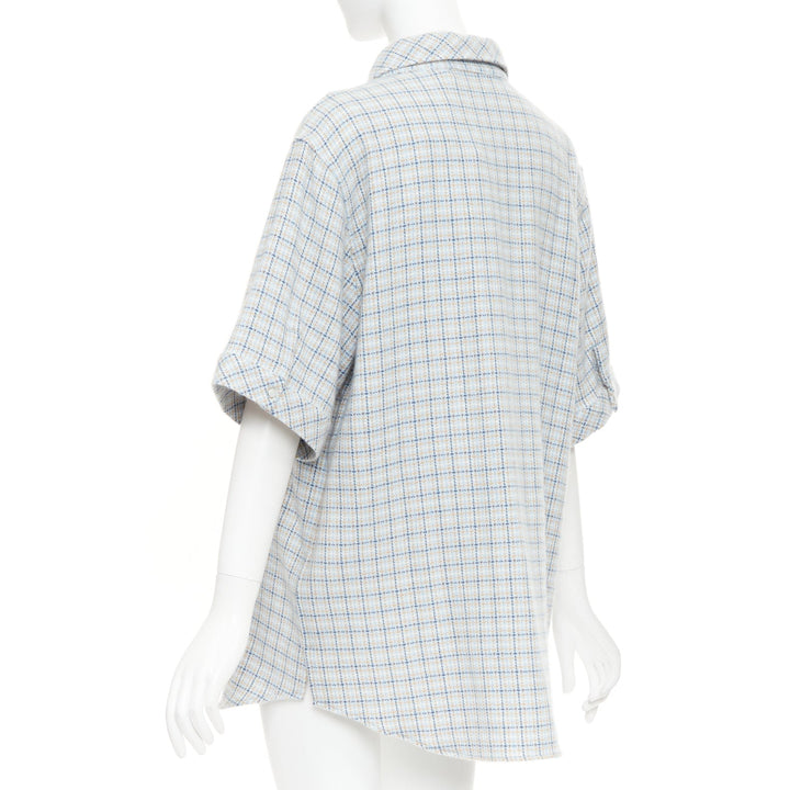 GOD'S TRUE CASHMERE River Tartan 100% cashmere Moonstone blue checkered shirt XL