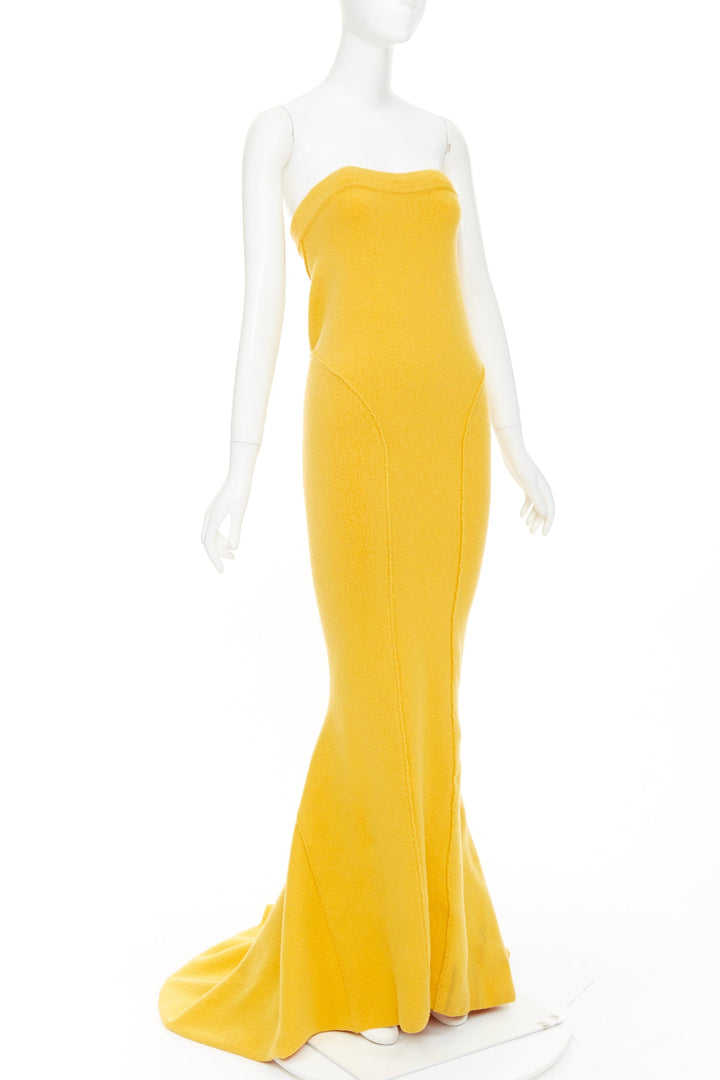 RICK OWENS 2022 Strobe mustard yellow cashmere blend panelled knit maxi skirt S