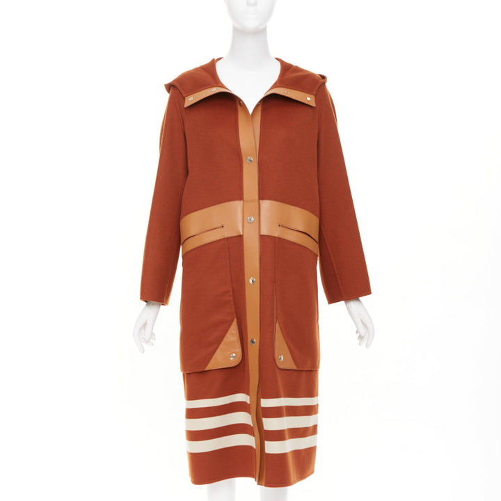 HERMES 2019 Runway Rocabar lambskin double face cashmere striped coat FR34 XS
