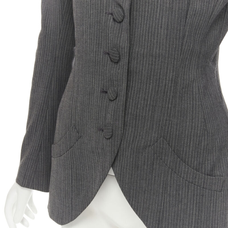 JOHN GALLIANO Vintage grey pinstriped wool blend fitted waist blazer FR38 M