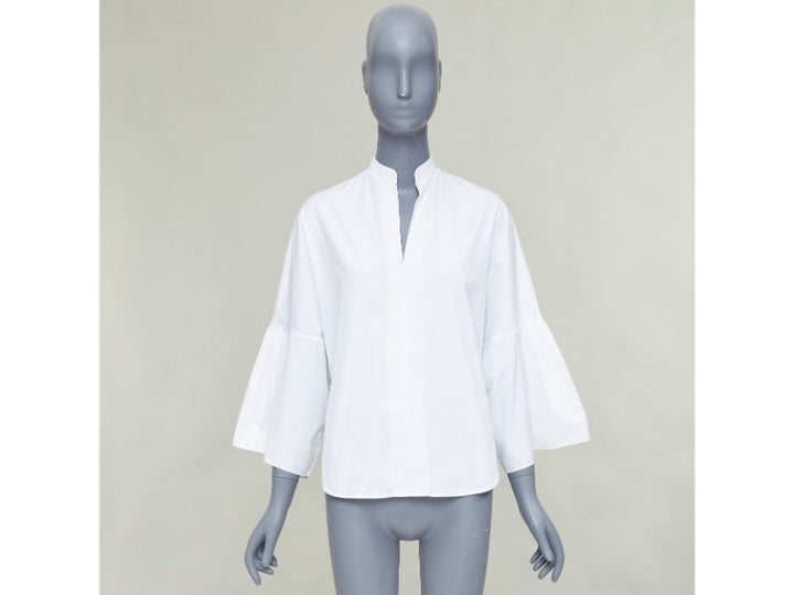 VALENTINO white cotton split collar flared sleeves popover blouse IT38 XS