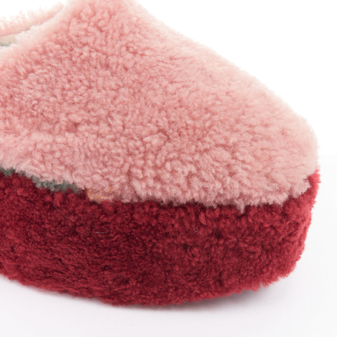 FENDI colorblock pink red green genuine shearling platform slingback mules EU36