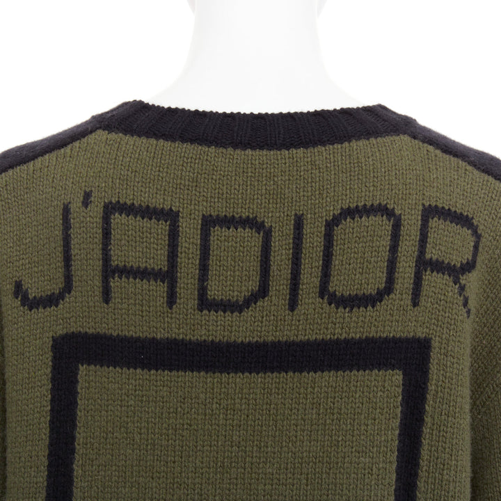 CHRISTIAN DIOR J'adior 8 navy green wool cashmere ringer sweater FR38 M