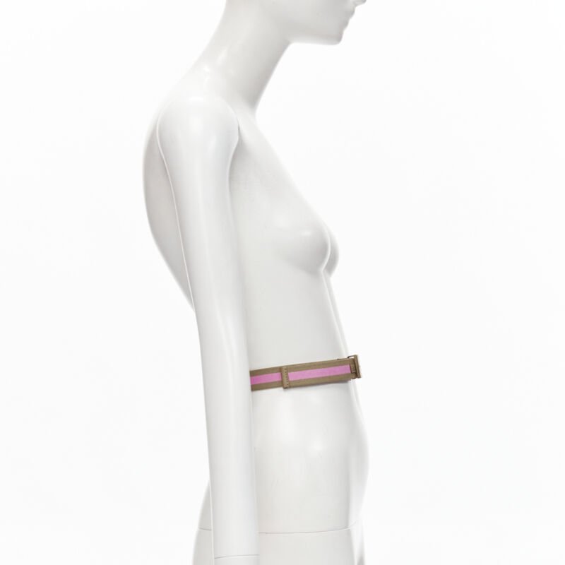 GUCCI Vintage Y2K pink khaki Web GG logo square buckle adjustable nylon belt