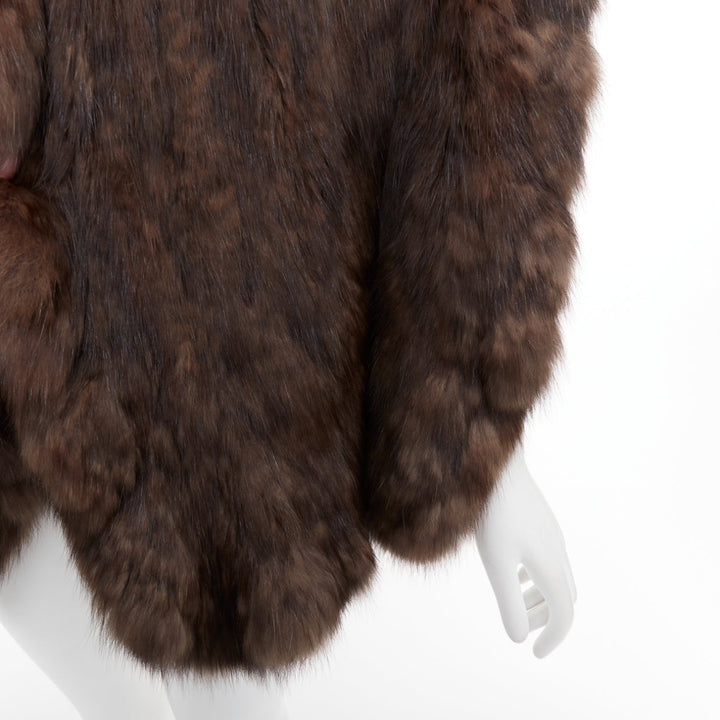 Brown genuine fur patchwork large shawl stole scarf