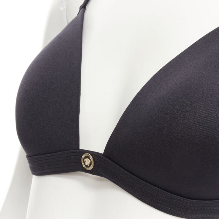 VERSACE Beachwear black padded gold Medusa button triangle bikini top Sz.4 M
