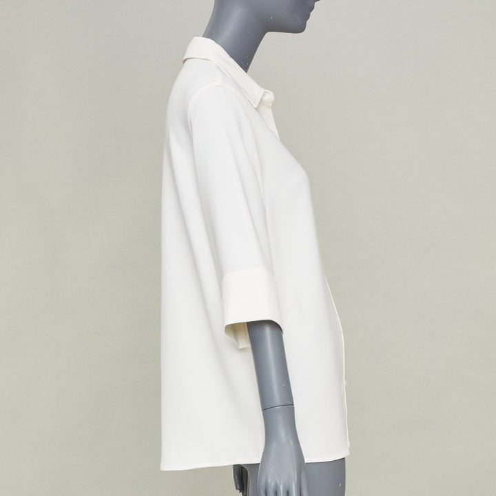 ANINE BING off white relaxed cuffed short sleeve viscose blend shirt XS
