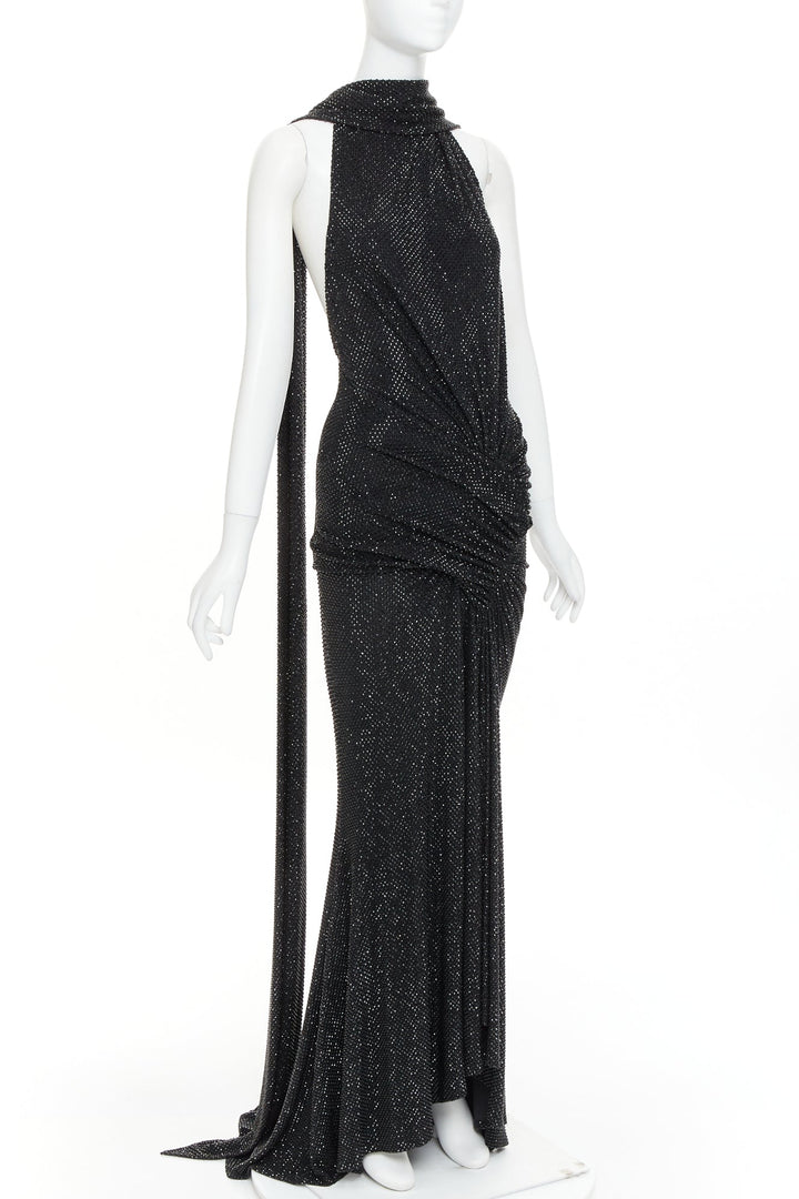 rare ALEXANDRE VAUTHIER COUTURE SS2020 Runway black strass crystal drape gown