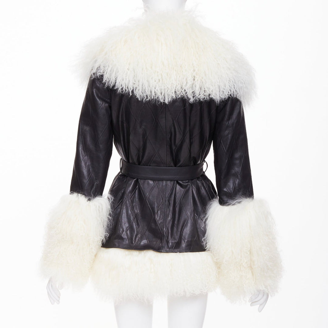 SKIIM PARIS Fran Mongolian diamond embossed lambskin black leather coat FR36 S