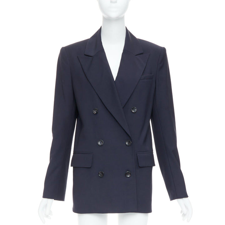 TIBI navy wool blend padded double breasted boxy blazer jacket US2 S