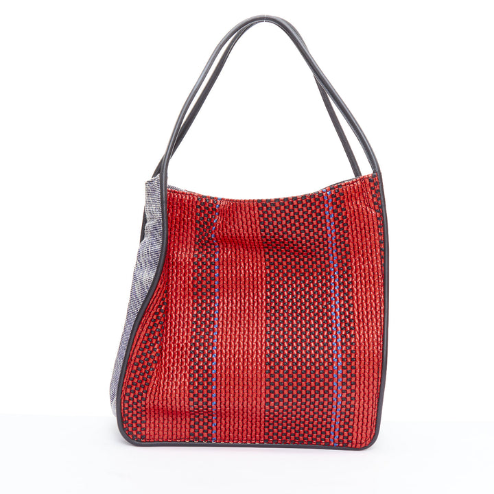 PROENZA SCHOULER red raffia leather trim mixed woven XL tote bag