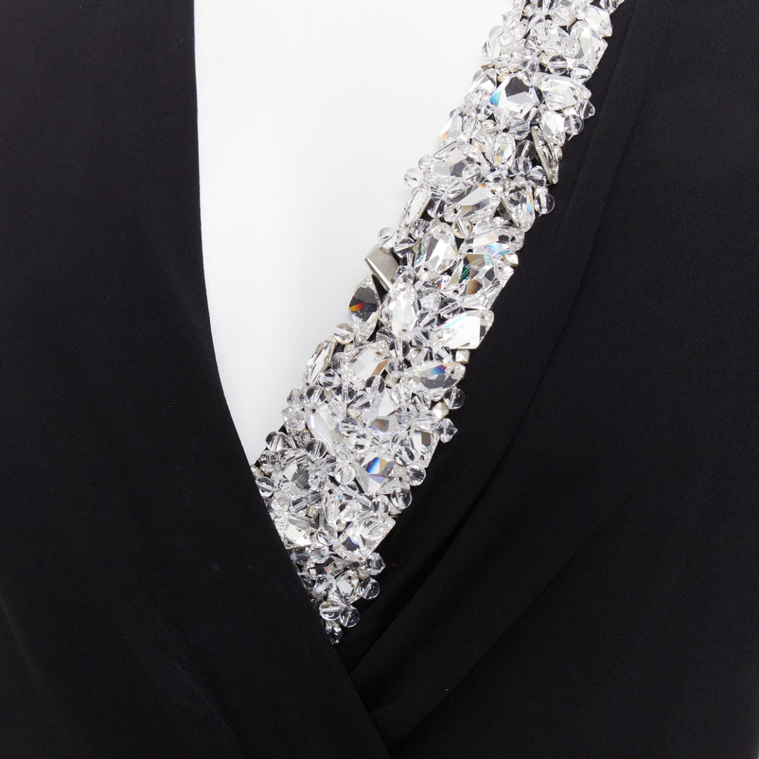 ALEXANDRE VAUTHIER black silver rhinestone jewel crystal plunge wrap dress