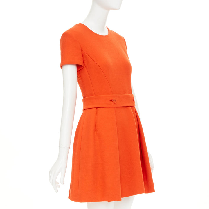 CHRISTIAN DIOR 2015 structured tangerine orange wool crepe dress FR38 M