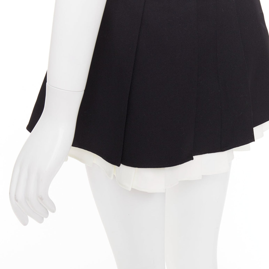SHUSHU TONG 2023 ruffled pleat wool blend black white tiered school skirt UK6 XS