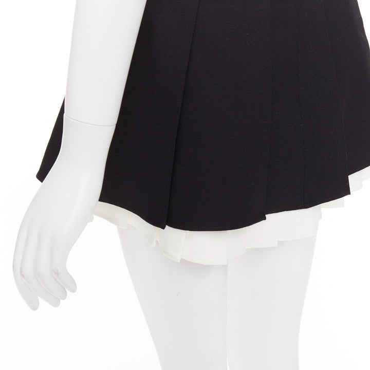 SHUSHU TONG 2023 ruffled pleat wool blend black white tiered school skirt UK6 XS