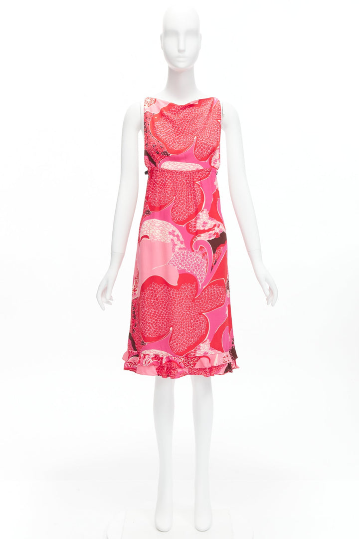 GUCCI TOM FORD 1999 Vintage Runway pink floral cutout leather strap dress IT42 M