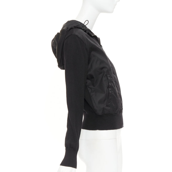 PRADA 2021 wool nylon front silver triangle plague zip up hoodie jacket IT42 M