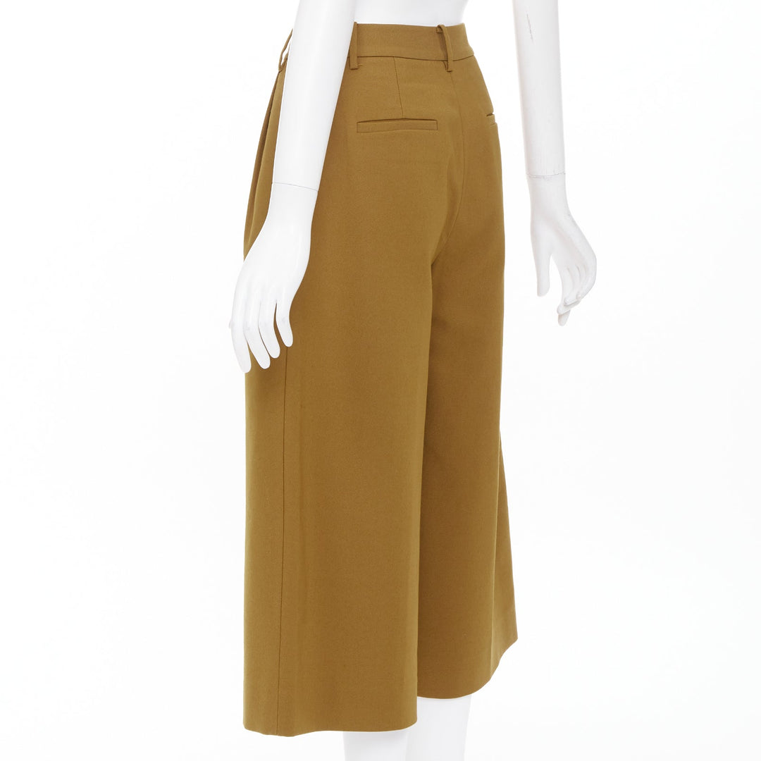 TIBI tan brown cotton blend twill pleated front high waisted crop pants US0 XS