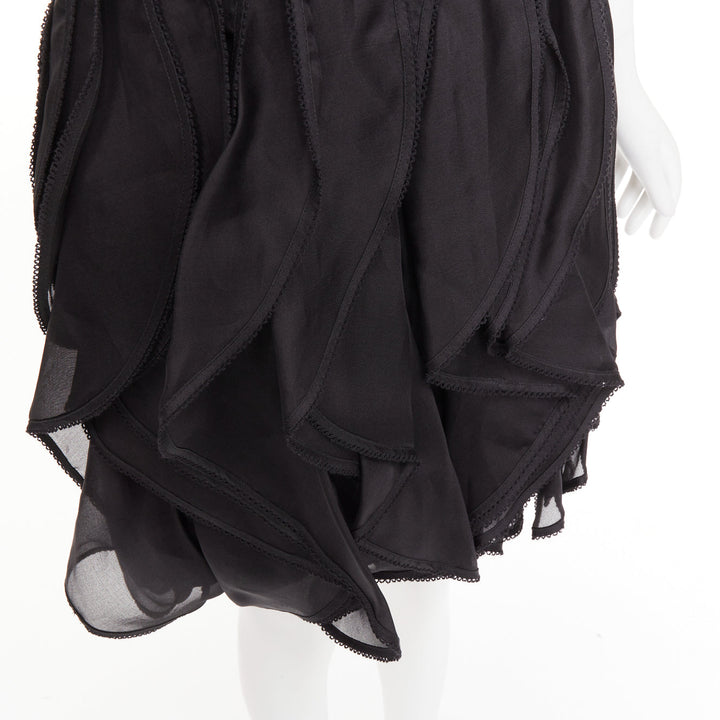 ADAM JONES Vintage black pointelle knit bow cascade ruffle babydoll dress IT38