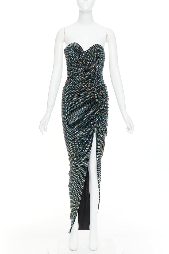 ALEXANDRE VAUTHIER 2021 blue black crystal bustier high slit strapless gown