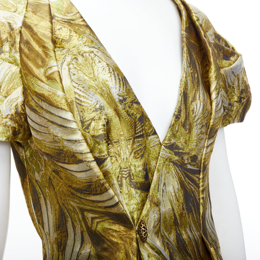 ALEXANDER MCQUEEN 2010 Angels Demons Runway gold medieval jacquard dress IT40 S