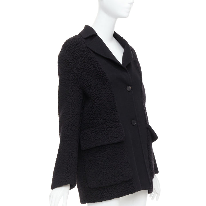 DIOR 100% cashmere black teddy textured pocketed coat FR34 XS