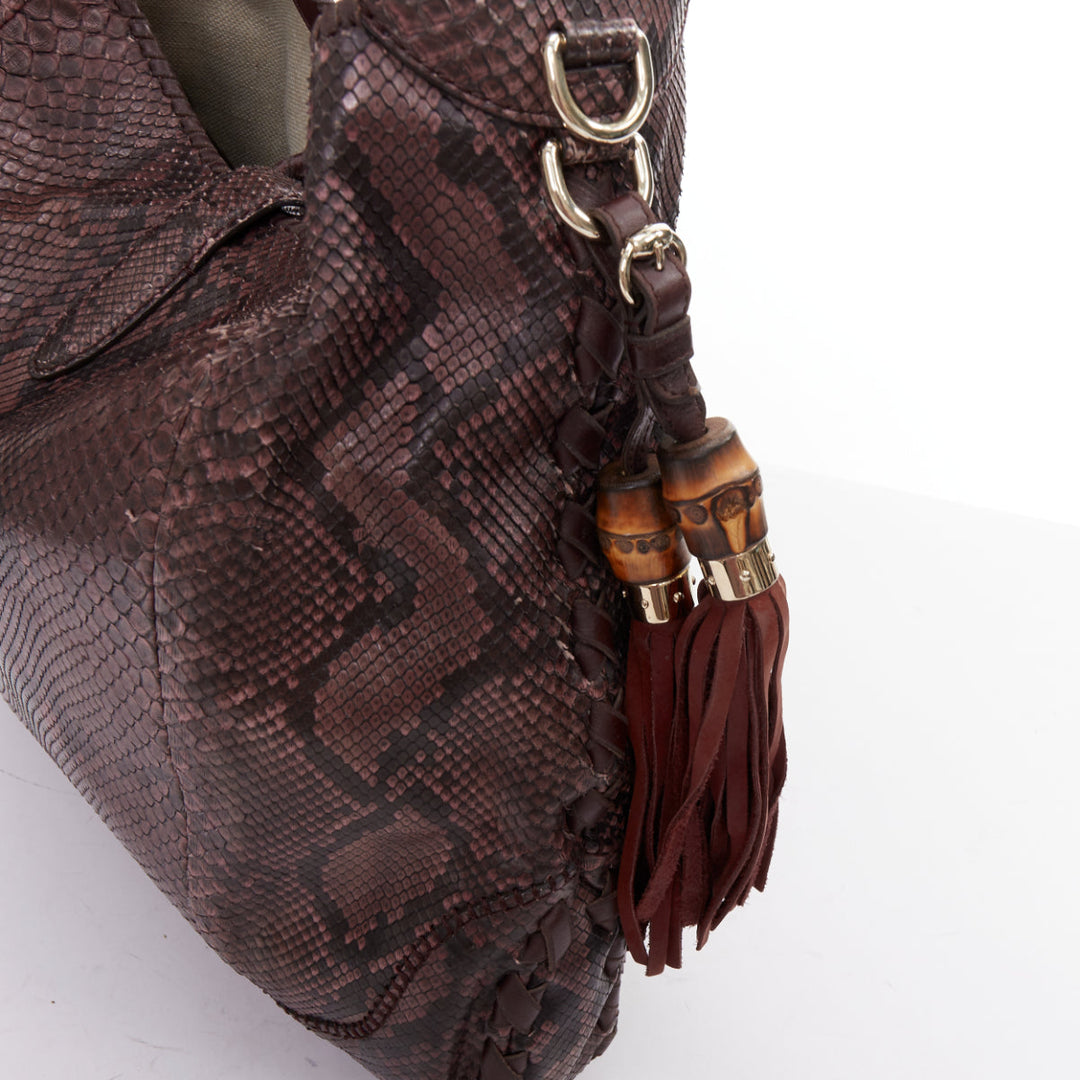 GUCCI Jackie Hobo dark red scaled leather bamboo horsebit crossbody satchel