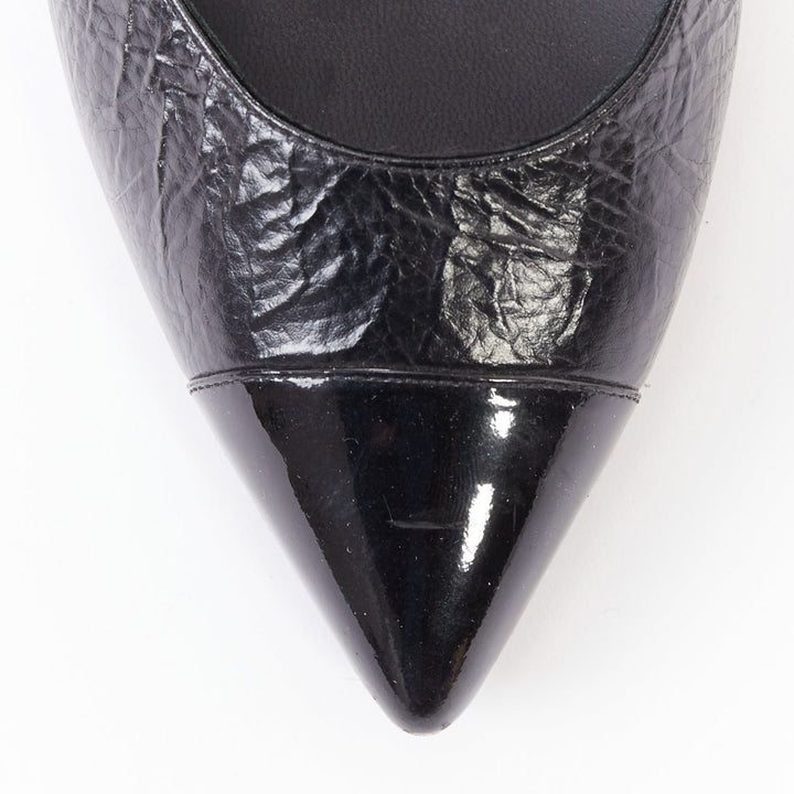 CHANEL 2014 Runway Sculpted Sailor Knot black crumpled leather CC pumps EU38.5