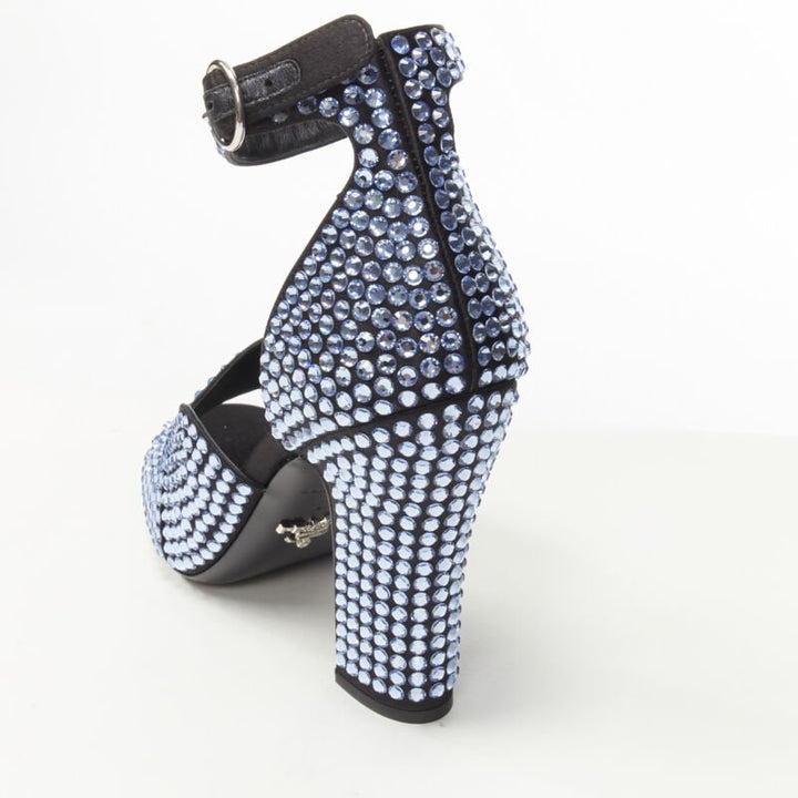 PRADA 2019 blue crystal diamond encrusted chunky heel EU35.5