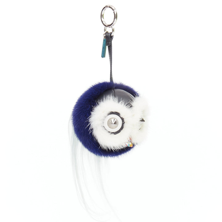 FENDI Monster Birgami Bird cream blue fur owl bag charm