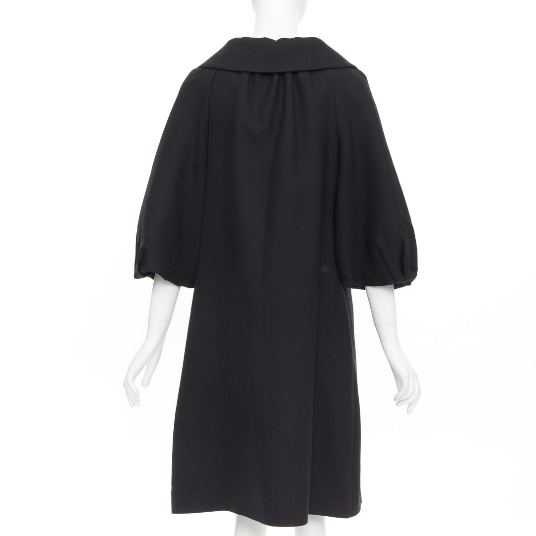 GIAMBATTISTA VALLI black wool puff sleeve flared swing collar long coat IT38 XXS