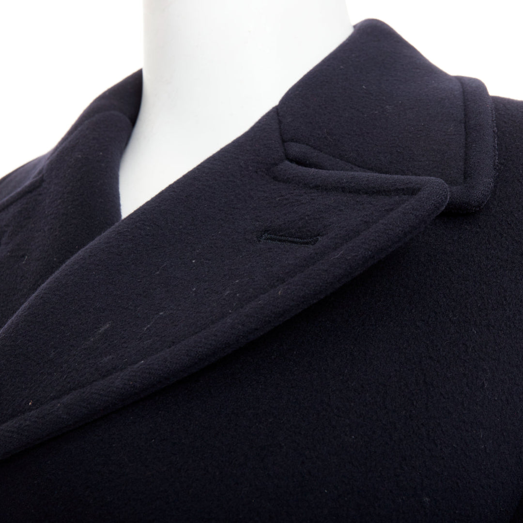 TOM FORD navy 100% wool leather trim double breasted pea coat IT48 M