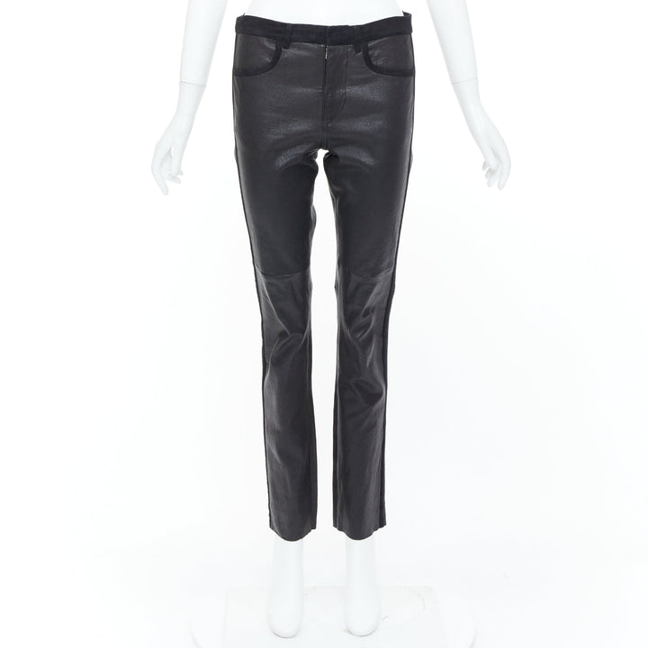 ISABEL MARANT black lambskin leather suede trim mid rise skinny pants FR36 S