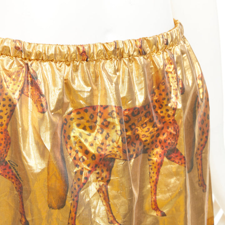 GUCCI 2016 horse metallic gold lurex cheetah animal ruffle maxi skirt IT38 XS