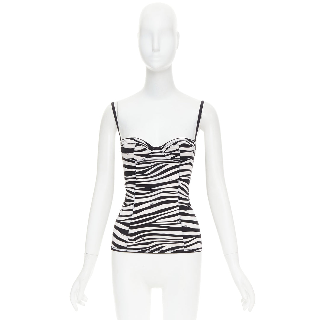 DOLCE GABBANA D&G Vintage black white logo zebra stripe camisole tank Sz1 S