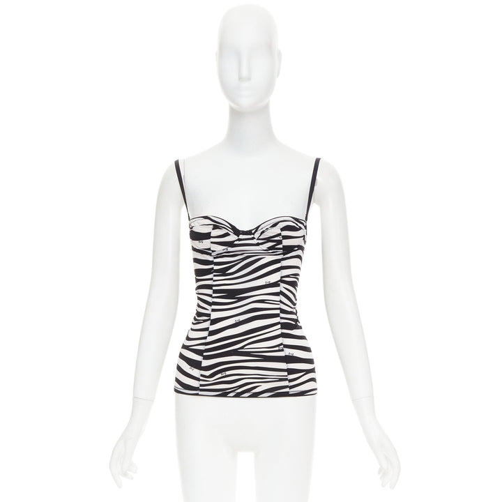 DOLCE GABBANA D&G Vintage black white logo zebra stripe camisole tank Sz1 S