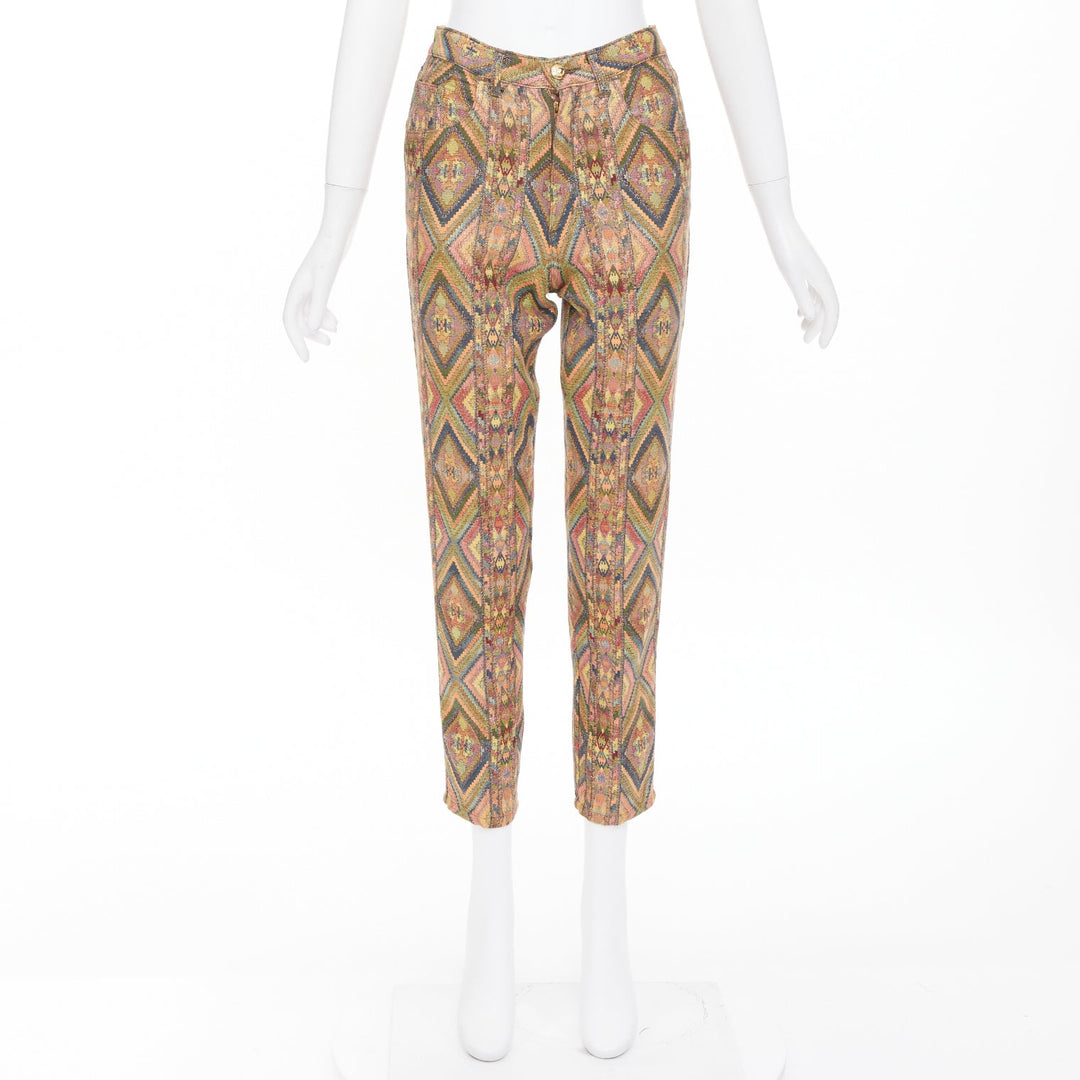 MOSCHINO Jeans vintage geometric metallic jacquard brocade cotton crop pants 28"