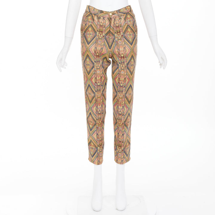 MOSCHINO Jeans vintage geometric metallic jacquard brocade cotton crop pants 28"