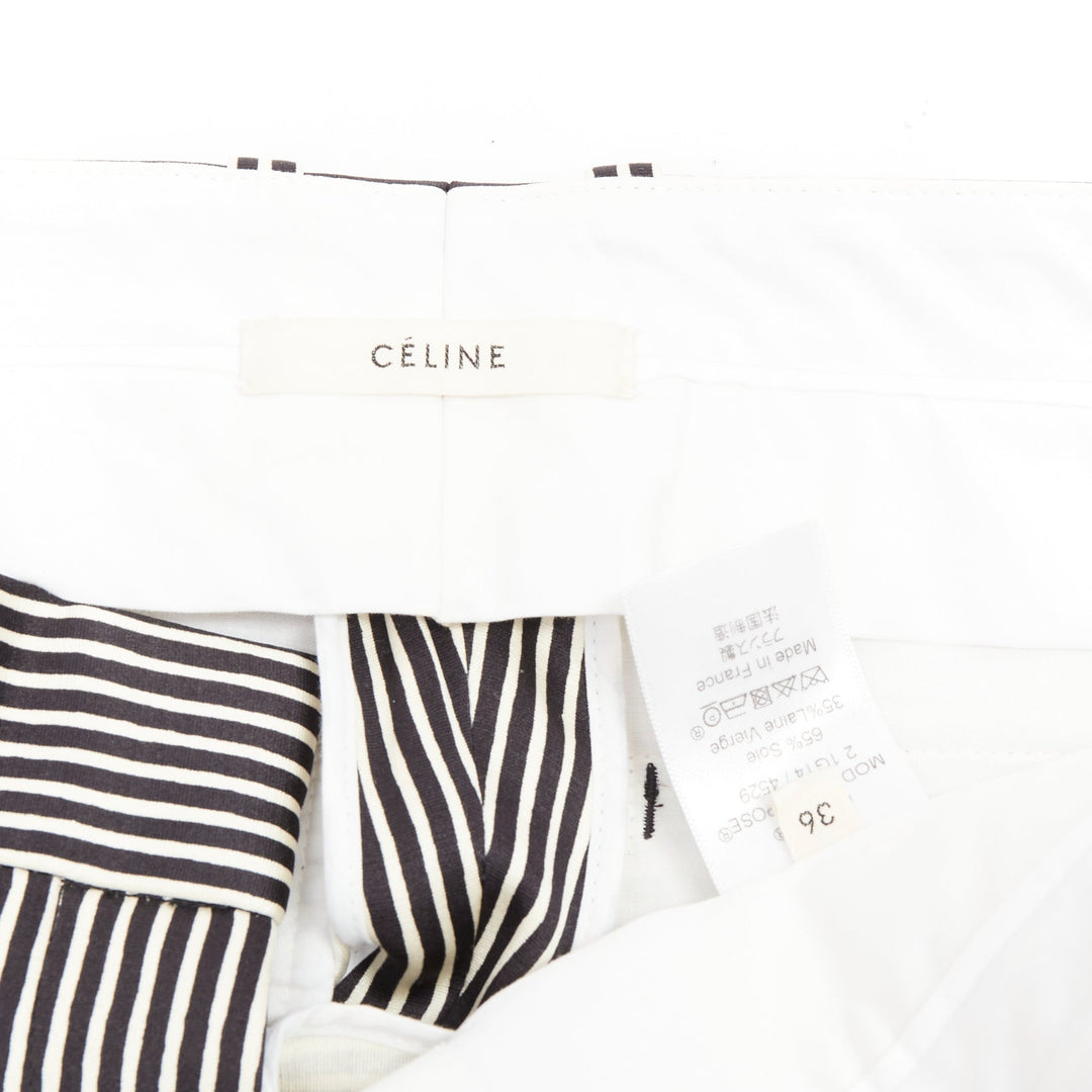 CELINE Phoebe Philo cream black silk new pure wool striped trousers FR36 S