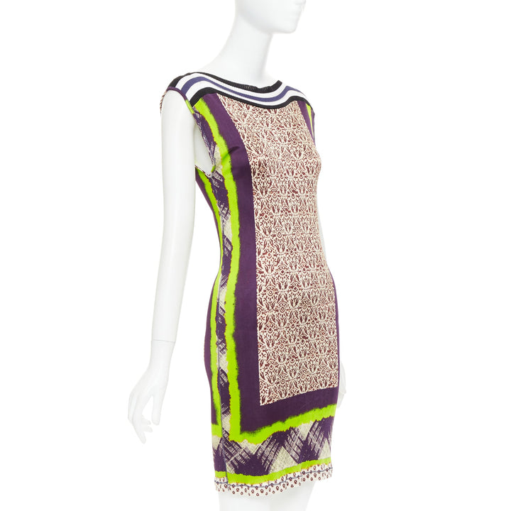 JEAN PAUL GAULTIER Soleil Vintage neon purple ethnic scarf print mini dress XS