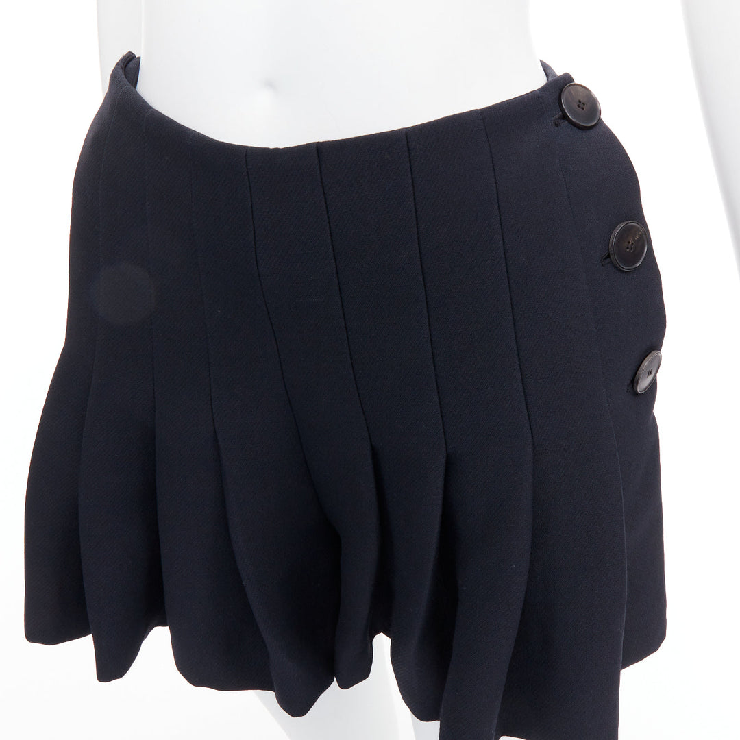 CHRISTIAN DIOR black wool silk nautical pleated front skirt FR34 XXS