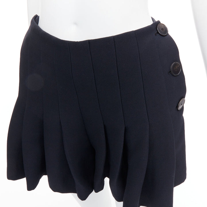 CHRISTIAN DIOR black wool silk nautical pleated front skirt FR34 XXS