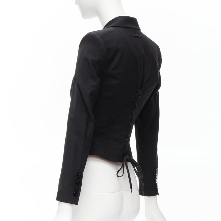 JEAN PAUL GAULTIER Vintage black hook eye laced corset blazer jacket IT38 XS