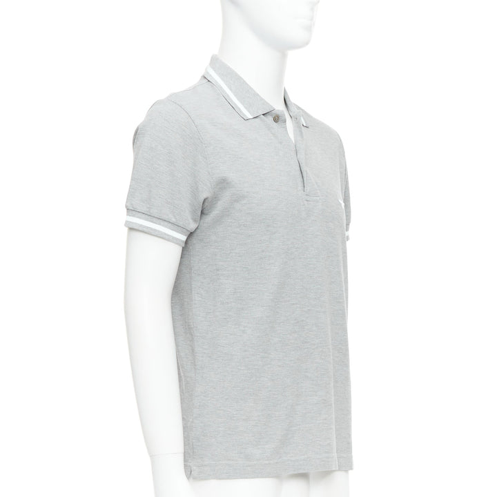 DIOR HOMME grey cotton pique white bee striped polo shirt FR46 S