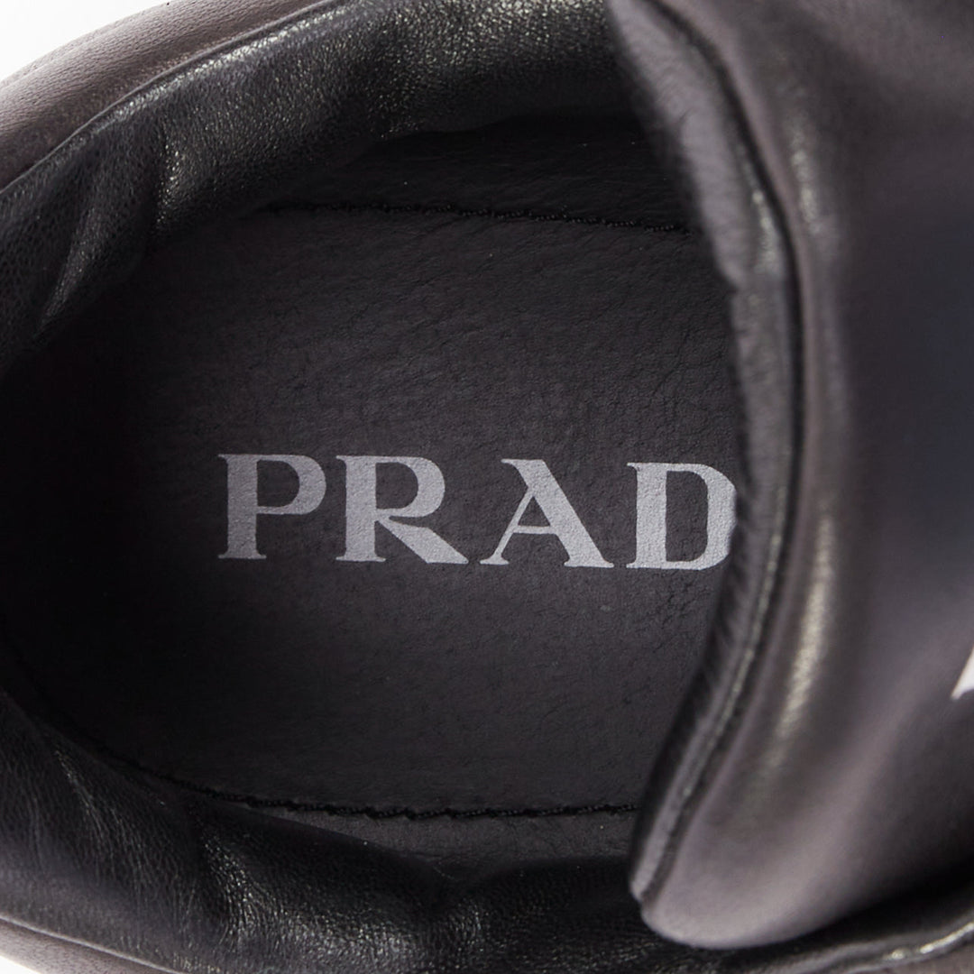 PRADA Padded Nappa Leather low top silver triangle logo chunky sneakers UK8.5