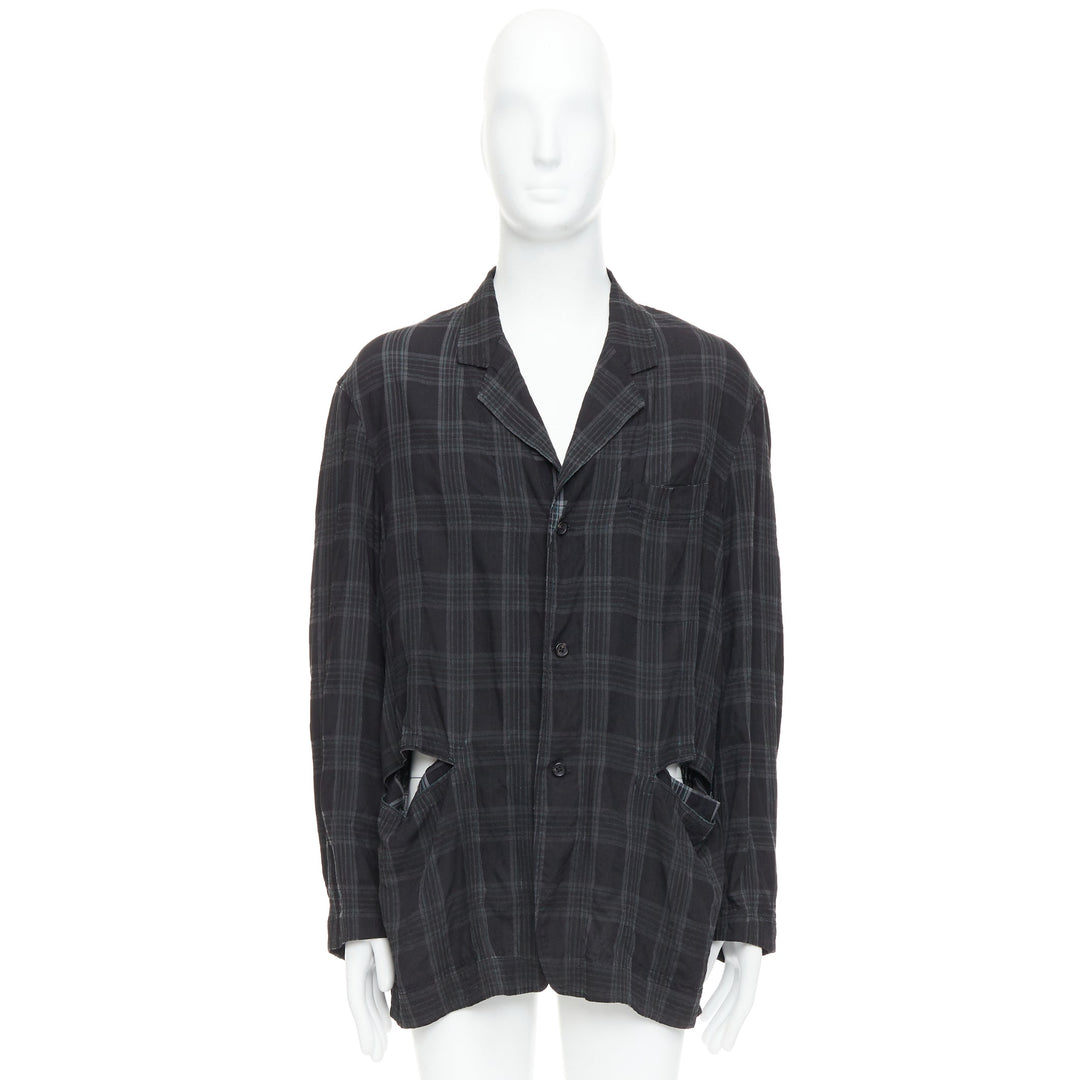 YOHJI YAMAMOTO Homme Plus grey checked slashed pocket blazer jacket JP2 M