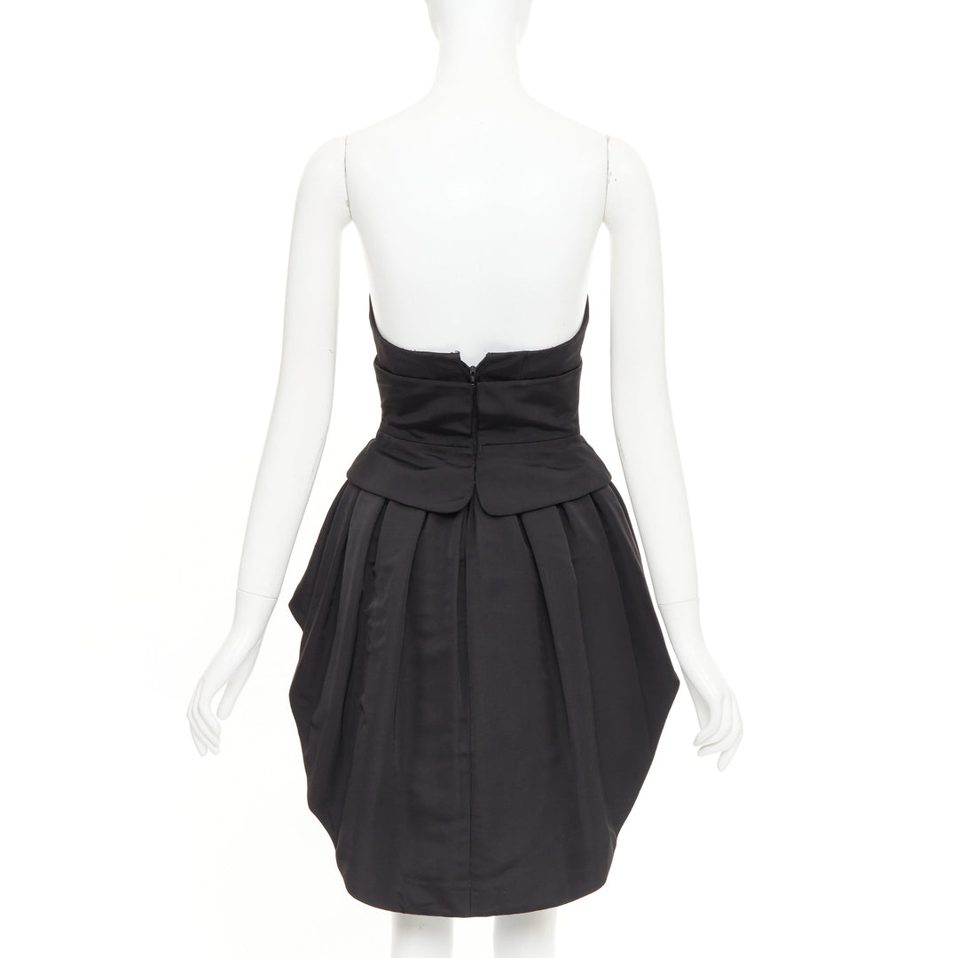 ZAC POSEN black silk structural peplum ruffled boned corset mini dress US2 S